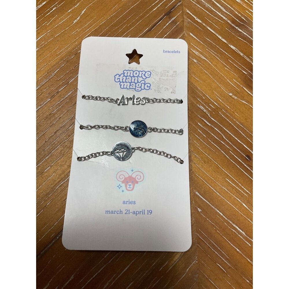 More Than Magic Aries Zodiac Charm Bracelet Set Silver-Tone With Blue Accents